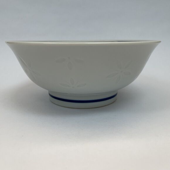 Asian Serving Bowl White Blue Green Floral Flowers Leaves 8 3/8" x 3 3/8" high - Picture 4 of 10